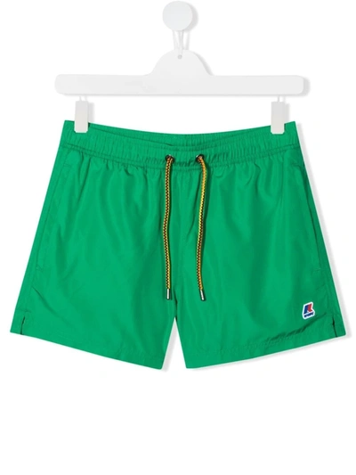 K-way Kids' Logo-patch Drawstring Swim Shorts In Green