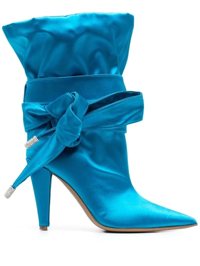 Alexandre Vauthier Wrap Tie Boots In Petroleum