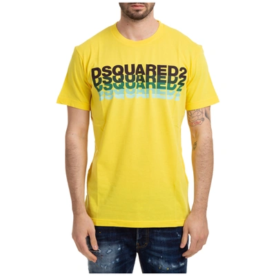 Dsquared2 Men's Short Sleeve T-shirt Crew Neckline Jumper Ombre Logo In Giallo