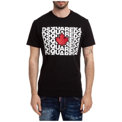 Dsquared2 Men's Short Sleeve T-shirt Crew Neckline Jumper Multi Logo In Nero