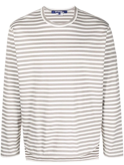 Junya Watanabe Striped Cotton-jersey Long-sleeved T-shirt In White,grey