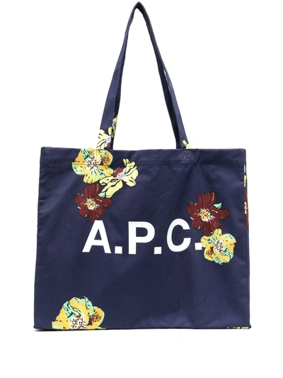 Apc Diane Logo And Flower-print Canvas Tote In Dk Navy