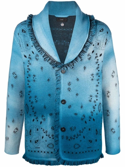 Alanui Dusty Road Bandana Wool Cardigan In Blue