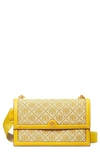 Tory Burch Yellow Mini T Monogram Shoulder Bag In Jacquard In Goldfinch