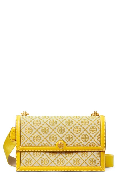 Tory Burch Yellow Mini T Monogram Shoulder Bag In Jacquard In Goldfinch