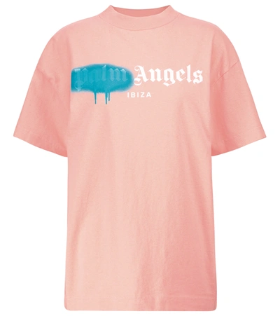 Palm Angels Ibiza Sprayed Cotton Jersey T-shirt In Pink