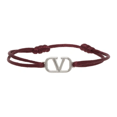 Valentino Garavani Burgundy Cord Vlogo Bracelet In C52 Cerise