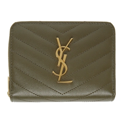 Saint Laurent Khaki Monogram Compact Zipped Wallet In 3344 Kaki