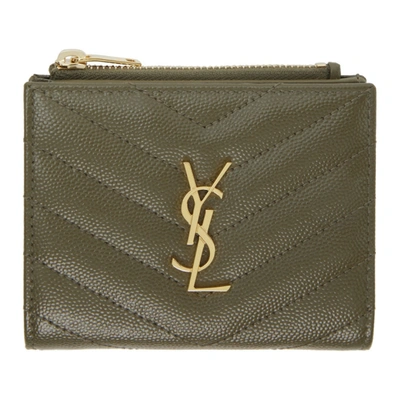 Saint Laurent Khaki Monogram Zipped Bifold Wallet In 3344 Kaki
