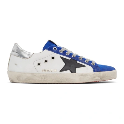 Golden Goose White & Blue Suede Superstar Sneakers In White/royal