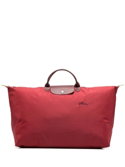 Longchamp Le Pliage Nylon Weekender In Deep Red