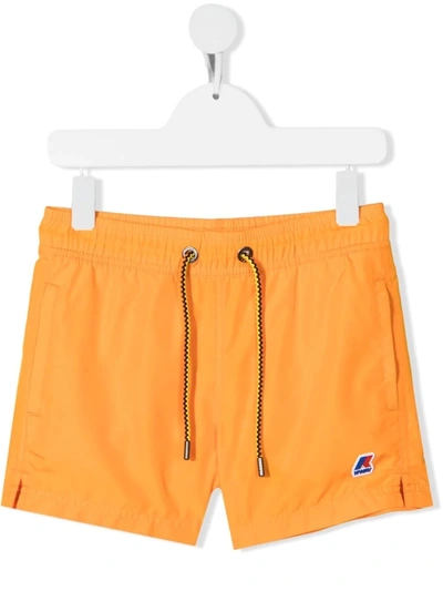 K-way Kids' Logo-patch Swim Shorts In Orange