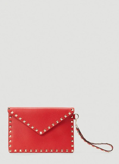 Valentino Garavani Rockstud Medium Envelope Pouch Bag In Red