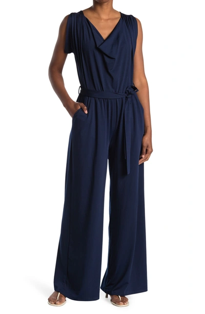 Love By Design Marielle Cowl Neck Cap Sleeve Jumpsuit In Navy