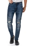 X-ray Stretch Moto Skinny Jeans In Blue Wash