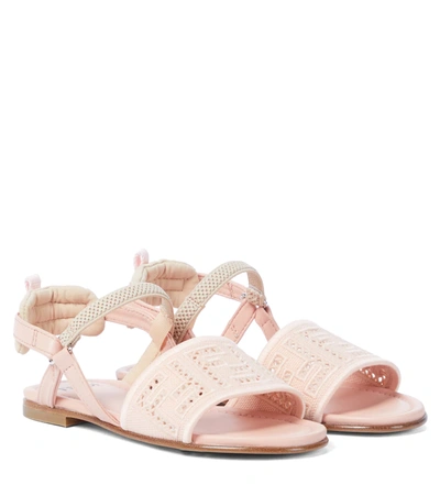 Fendi Kids' Ff Leather Sandals In Pink