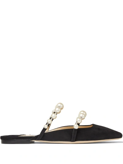 Jimmy Choo Amaya Pearly Two-band Suede Ballerina Slides In Black