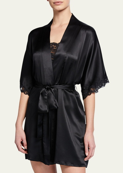 Christine Lingerie Bijoux Short Silk Robe In Black