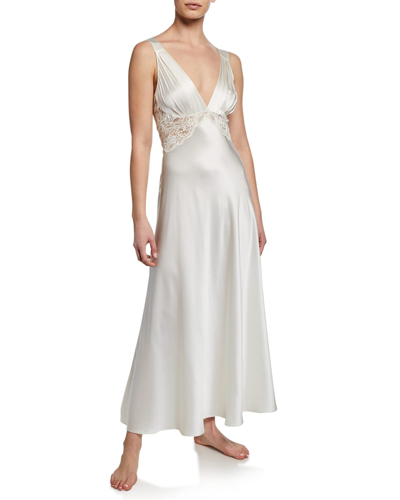 Christine Lingerie Bijoux Lace-inset Silk Gown In Pearl