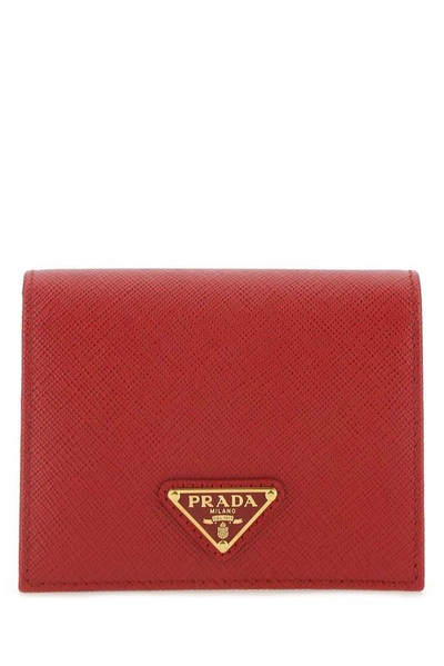 Prada Logo Plaque Wallet In Red