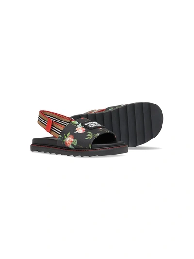 Burberry Kids' Bryson Icon Stripe Floral Sandal In Black