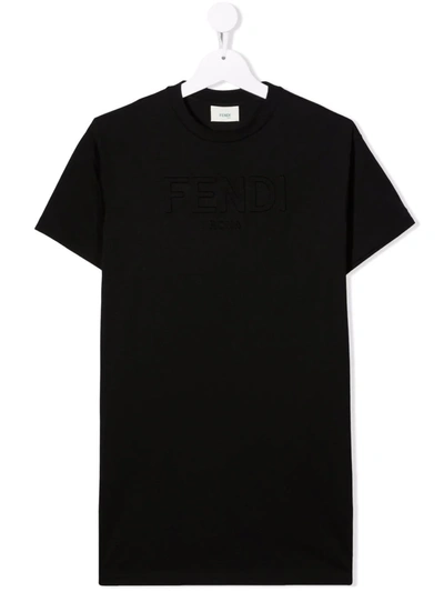 Fendi Black T-shirt For Kids With Logo