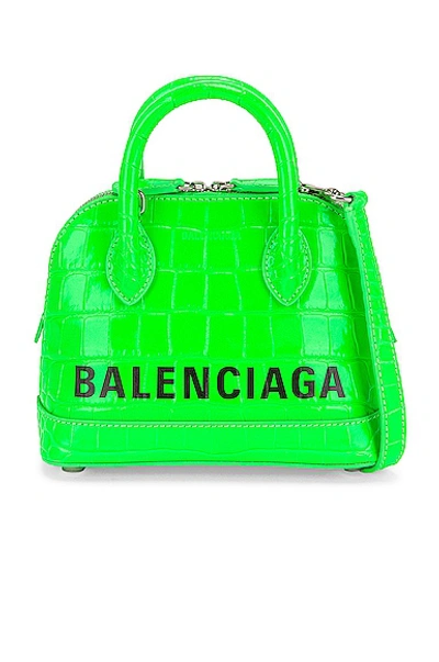 Balenciaga Ville Xxs Croc Embossed Leather Crossbody In Fluorescent Green/black