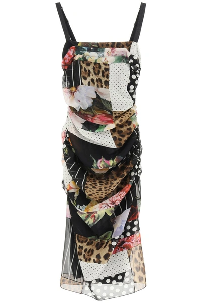 Dolce & Gabbana Patchwork Draped Dress In Variante Abbinata