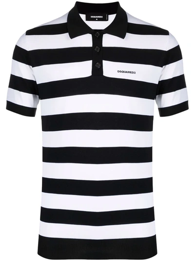 Dsquared2 Striped-print Polo Shirt In Black