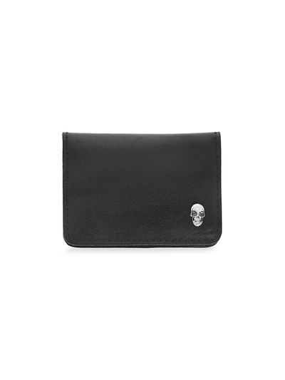 King Baby Studio Men's Small Leather Goods Skull Stingray & Leather Bi-fold Card Holder In Silver Black