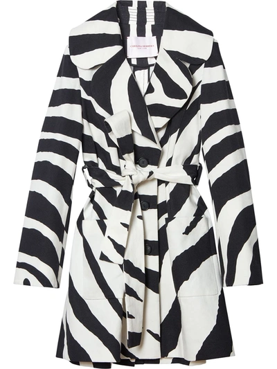 Carolina Herrera Zebra Print Cotton Twill Trench Coat In White Black