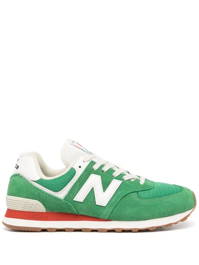 New Balance 574 Suede Low-top Sneakers In Green/red
