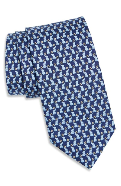Ferragamo Napoleon Gancini Horse Head Print Silk Classic Tie In Blue