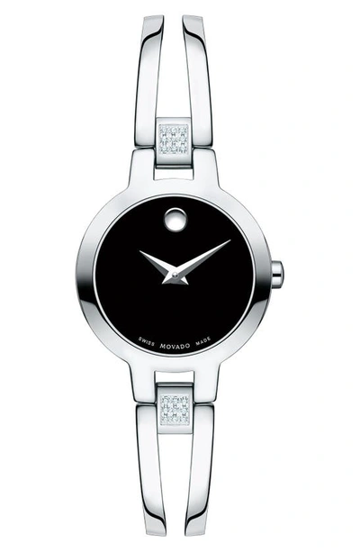 Movado Amorosa Black Dial Ladies Watch 0607154 In Black,silver Tone