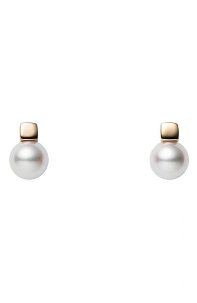 Mikimoto Classic Cultured Pearl Stud Earrings In Yellow Gold