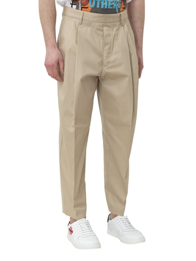 Dsquared2 Pleated Straight Leg Pants In Beige