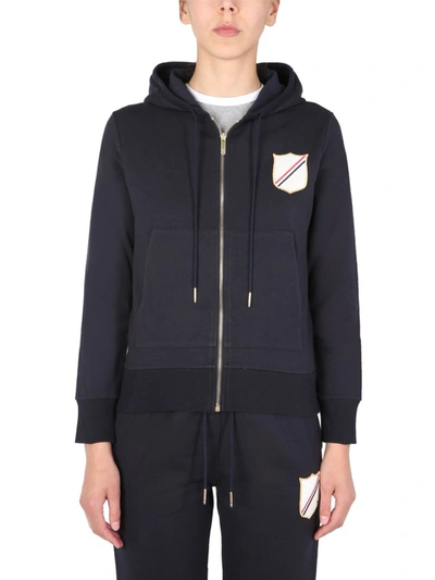 Thom Browne Patch Detail Zipped Hoodie In Navy