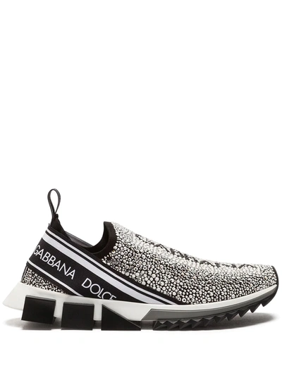 Dolce & Gabbana Men's Sorrento Crystal-embellished Logo Knit Sneakers In Black/white