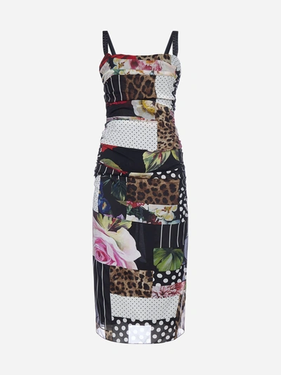 Dolce & Gabbana Patchwork Stretch Silk Midi Dress