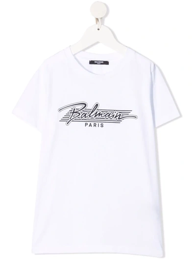 Balmain Kids' Logo印花t恤 In White