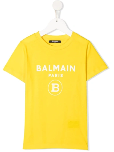 Balmain Teen Logo-print Short-sleeved T-shirt In Yellow