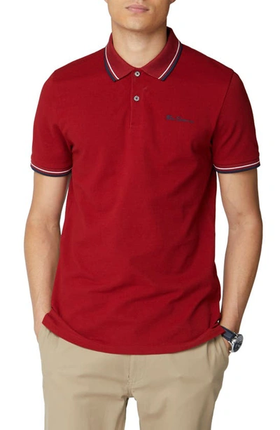 Ben Sherman Signature Tipped Organic Cotton Piqué Polo Shirt In Brick Red