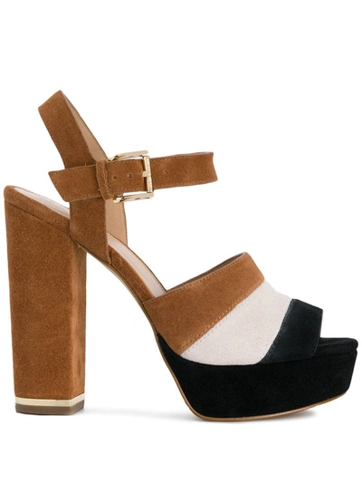 Michael Michael Kors Anise Striped Suede Platform Sandals In Brown