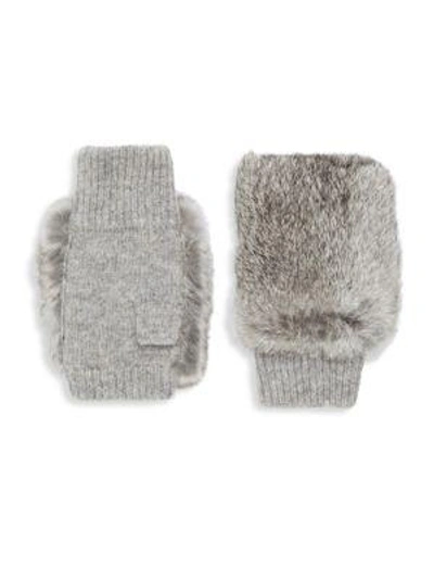 Adrienne Landau Plush Fur Fingerless Gloves In Light Grey