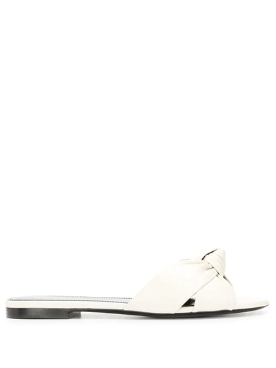 Saint Laurent Bianca Knotted Leather Slides In Neutrals