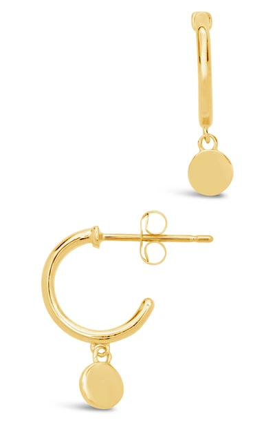 Sf Fine Women's 14k Yellow Gold Disk Charm Micro Hoop Earrings