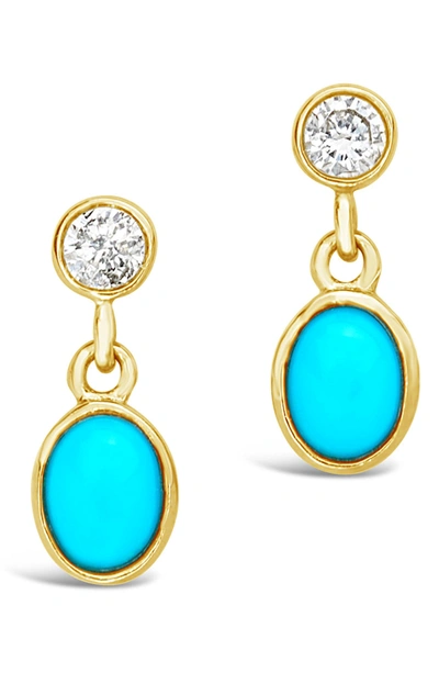 Sf Fine Sterling Forever Fine 14k Gold Bezel Diamond & Turquoise Drop Earrings