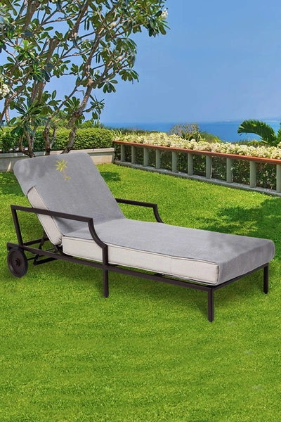 Linum Home Textiles 100% Turkish Cotton Palm Tree Embroidered Standard Size Chaise Lounge Cover In Grey