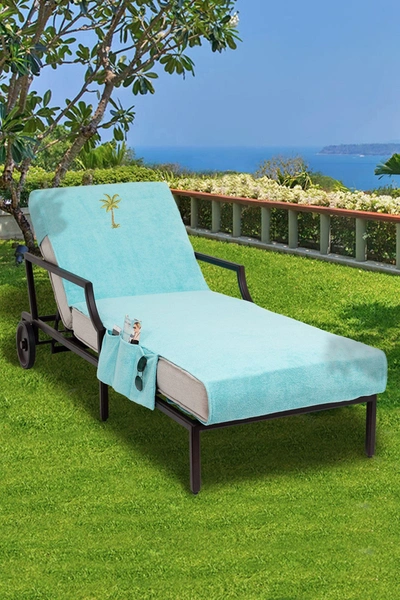 Linum Home Textiles 100% Turkish Cotton Palm Tree Embroidered Standard Size Chaise Lounge Cover With In Aqua