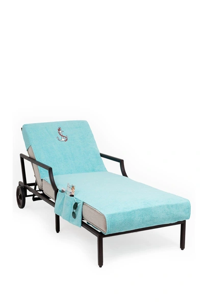 Linum Home Textiles 100% Turkish Cotton Anchor Embroidered Standard Size Chaise Lounge Cover With Si In Aqua